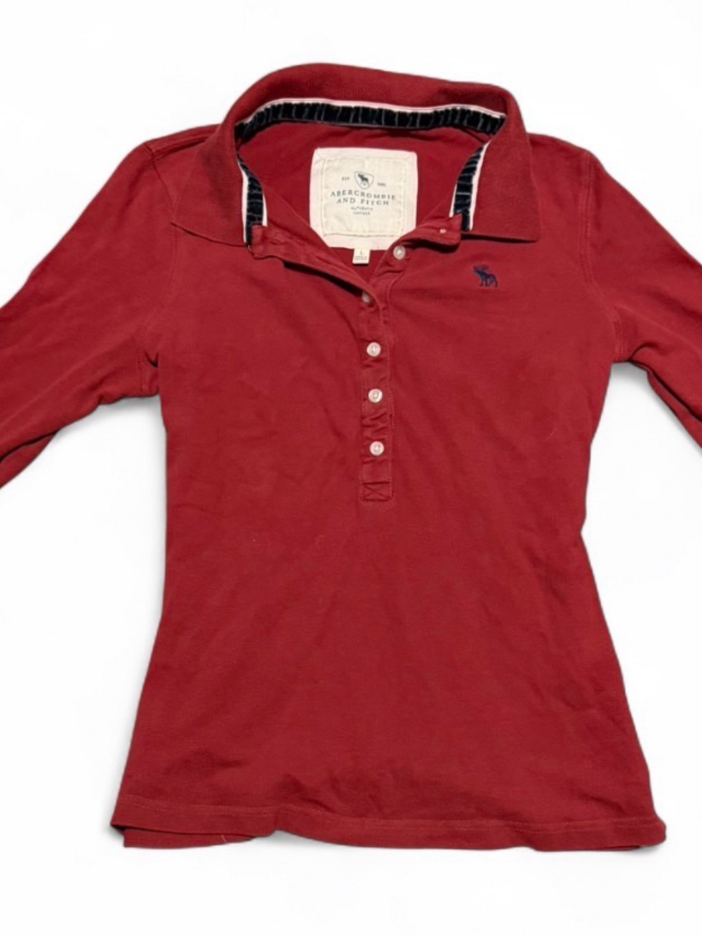 Vintage Abercrombie & Fitch Red 3/4 Sleeve Polo Shirt